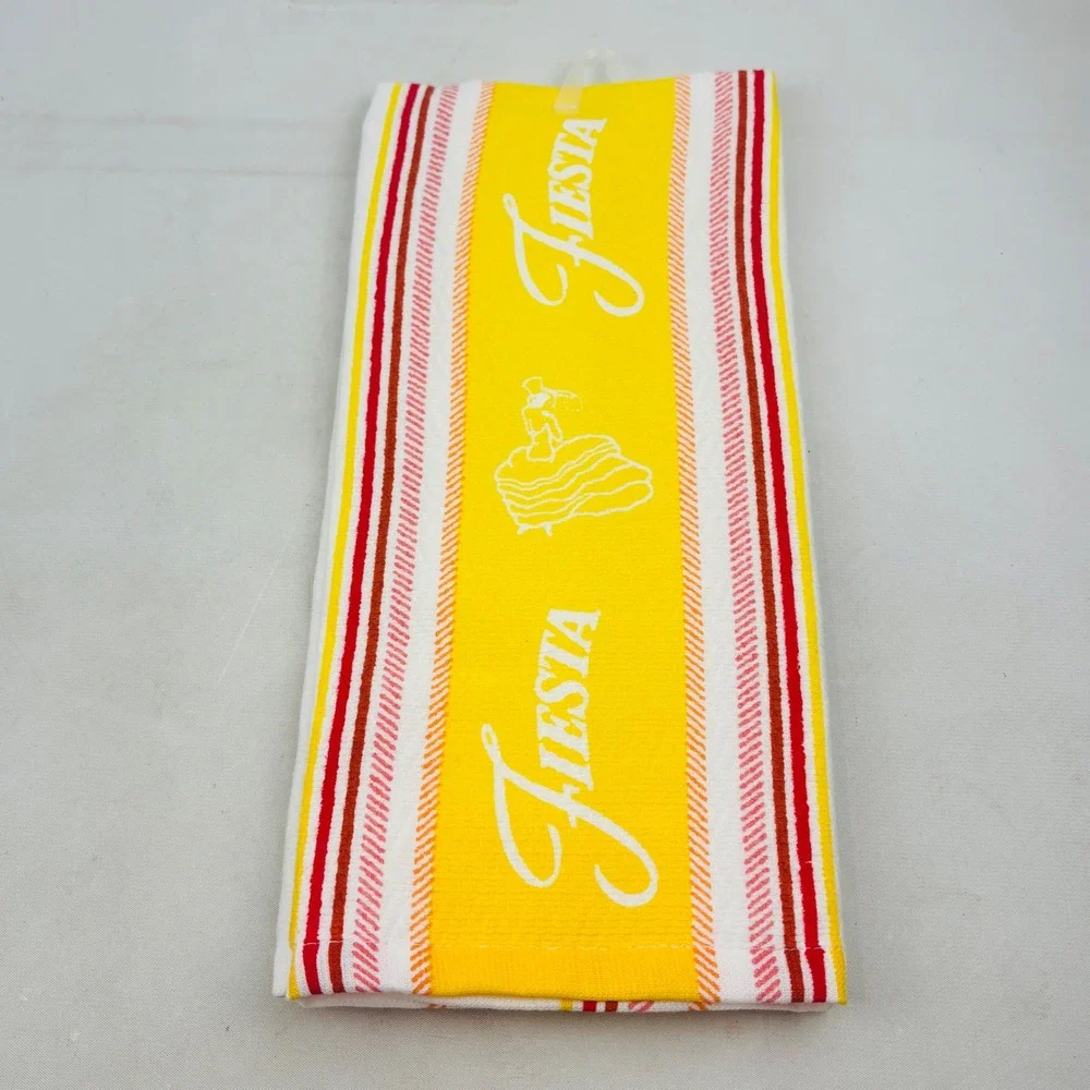 Fiesta Kitchen Dish Towel Sunflower Stripe Yellow Dancing Lady 16x28 Fiestaware